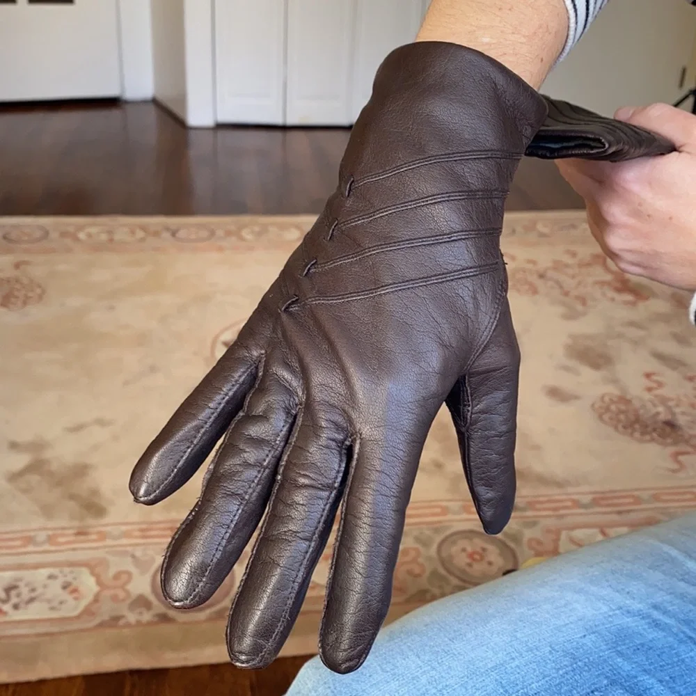 Fownes Bros Brown black lined leather gloves